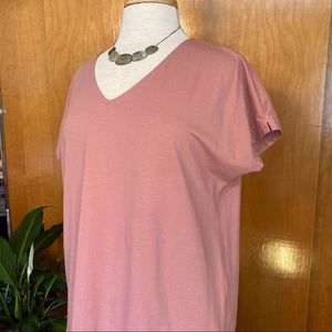 J JILL Top Luxe Supina Cotton/Spandex V-neck Easy Tee Mauve size M